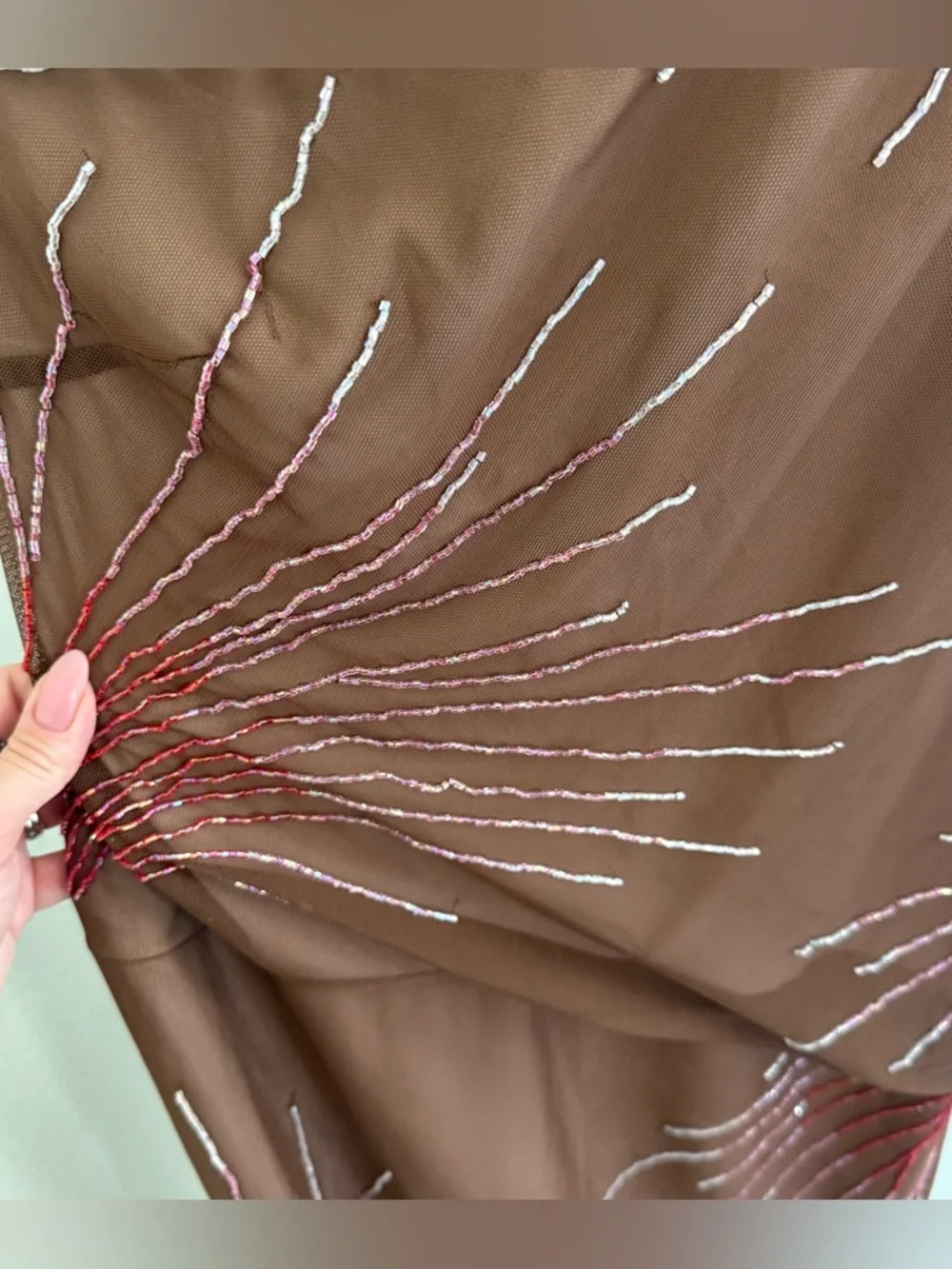 BCBG maxazria rare Y2K 90s brown one shoulder dress beaded stretchy Size M - Picture 4 of 9